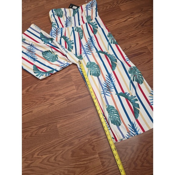 Fashion Nova Vacay To The Tropics Jumpsuit XL Green Stripe Tropical Strapless - Picture 7 of 8